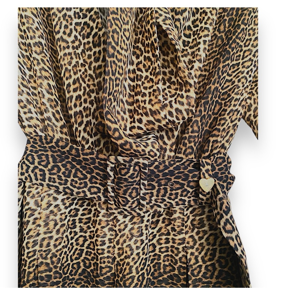 Zara Shear Cheetah Animal Print Front Tie Long Sleeve Mini V Neck Belted Dress - Picture 7 of 12